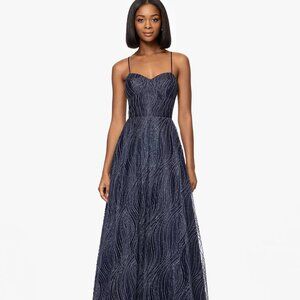 Blondie Nites Juniors' Glitter-Dot Sweetheart-Neck Gown Navy Size 1